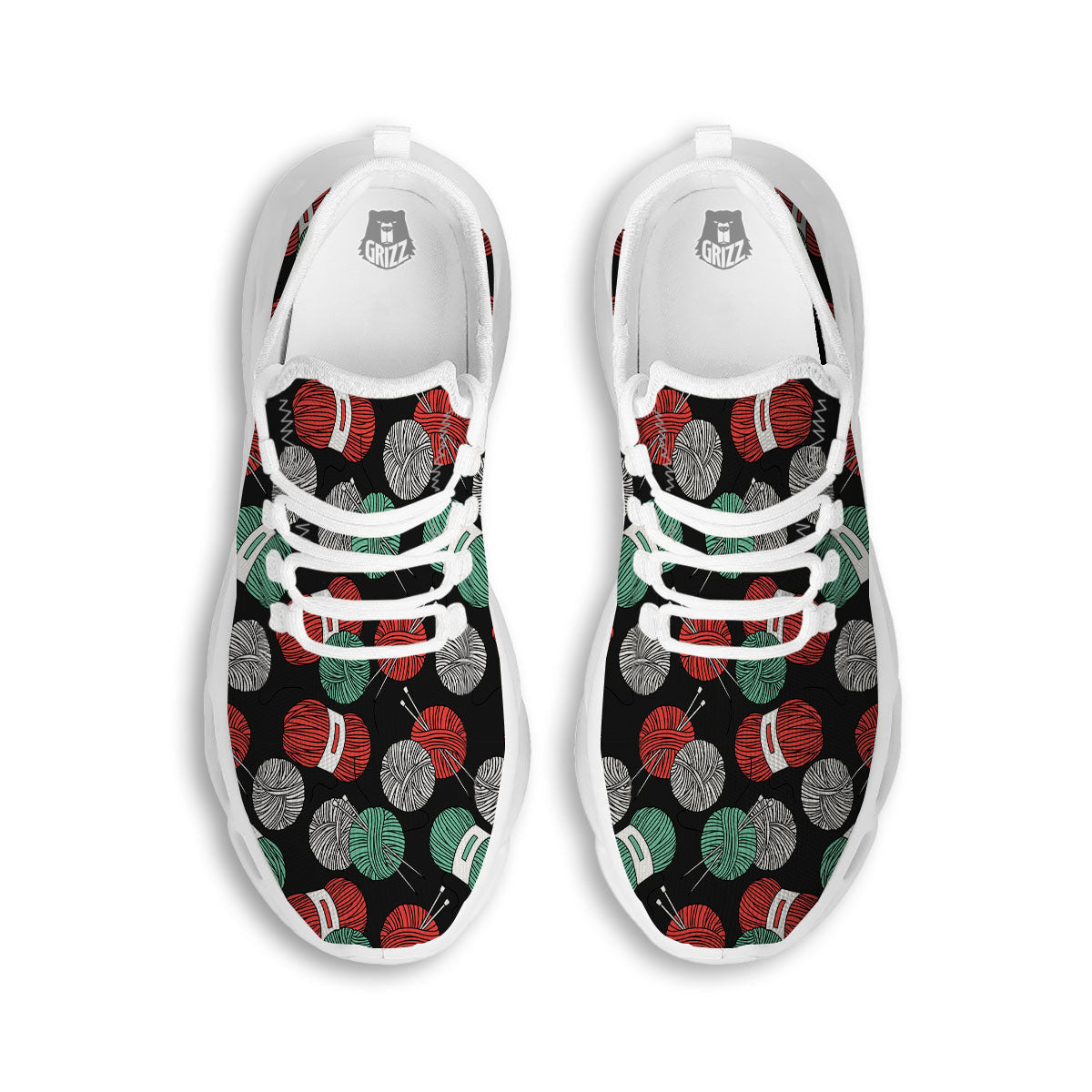 Yarn Knitting Print Pattern White Running Shoes-grizzshop