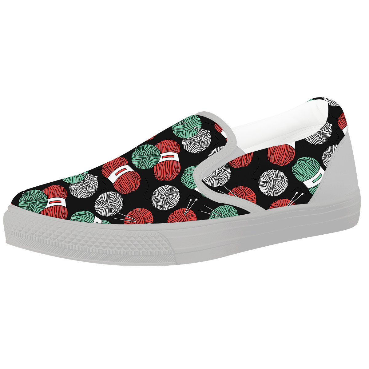 Yarn Knitting Print Pattern White Slip On Shoes-grizzshop