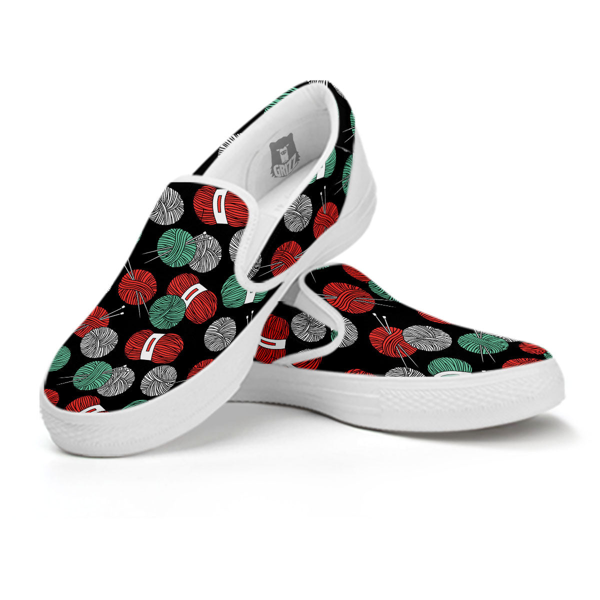 Yarn Knitting Print Pattern White Slip On Shoes-grizzshop