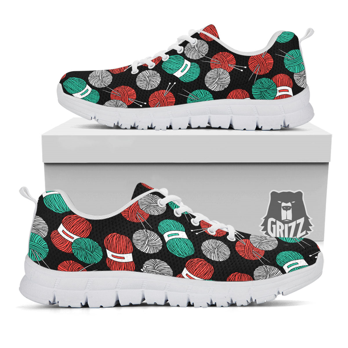 Yarn Knitting Print Pattern White Sneaker-grizzshop