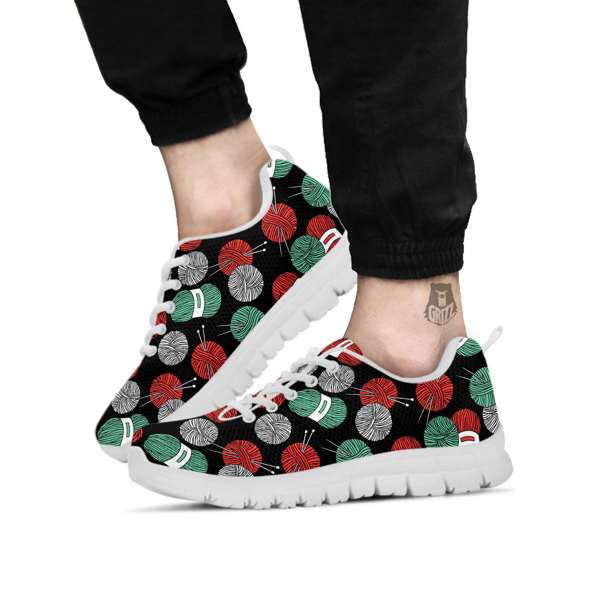 Yarn Knitting Print Pattern White Sneaker-grizzshop