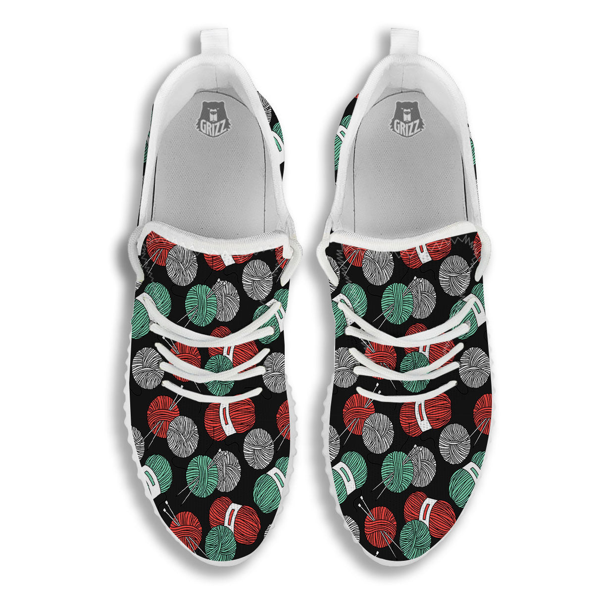 Yarn Knitting Print Pattern White Walking Shoes-grizzshop