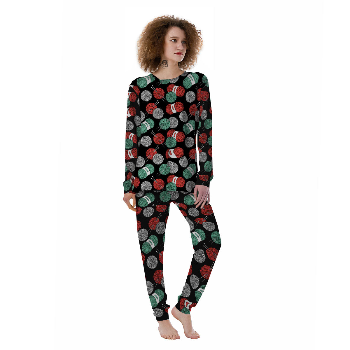 Yarn Knitting Print Pattern Women's Pajamas-grizzshop