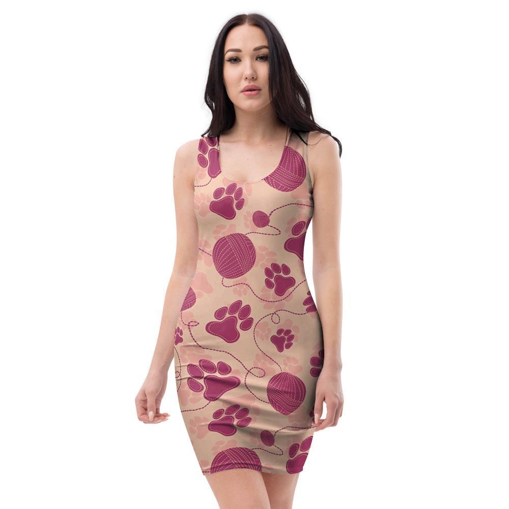 Yarn Paw Print Bodycon Dress-grizzshop