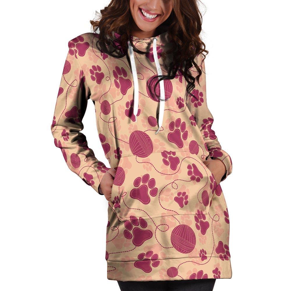 Yarn Paw Print Hoodie Dress-grizzshop