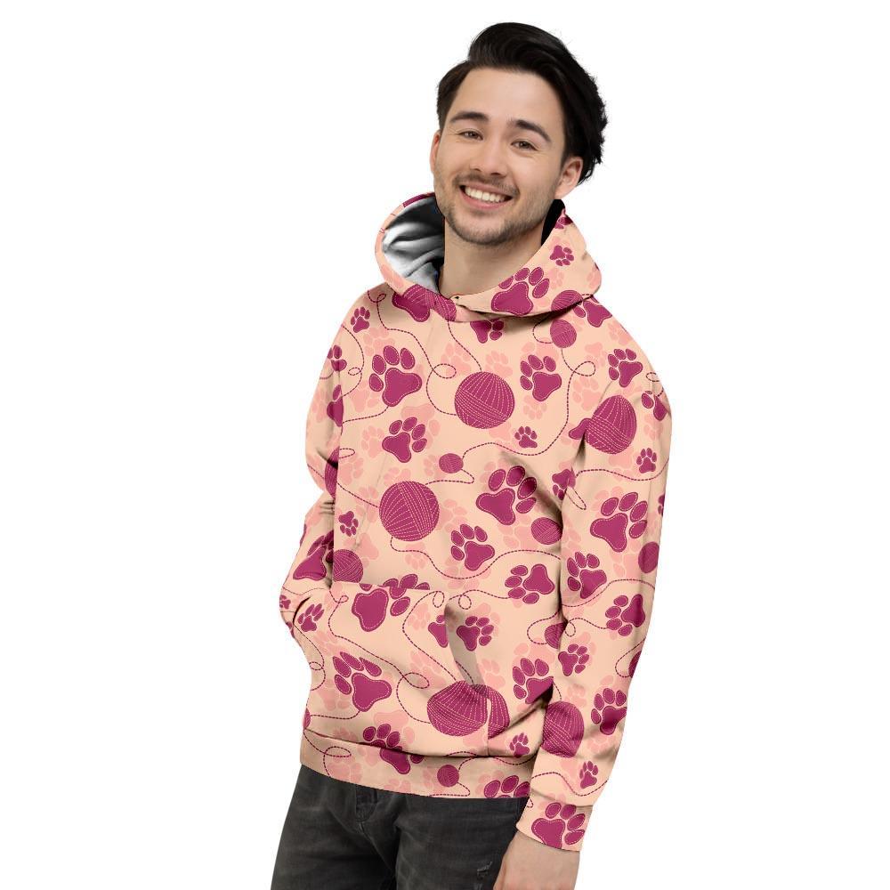 Yarn Paw Print Men's Hoodie-grizzshop