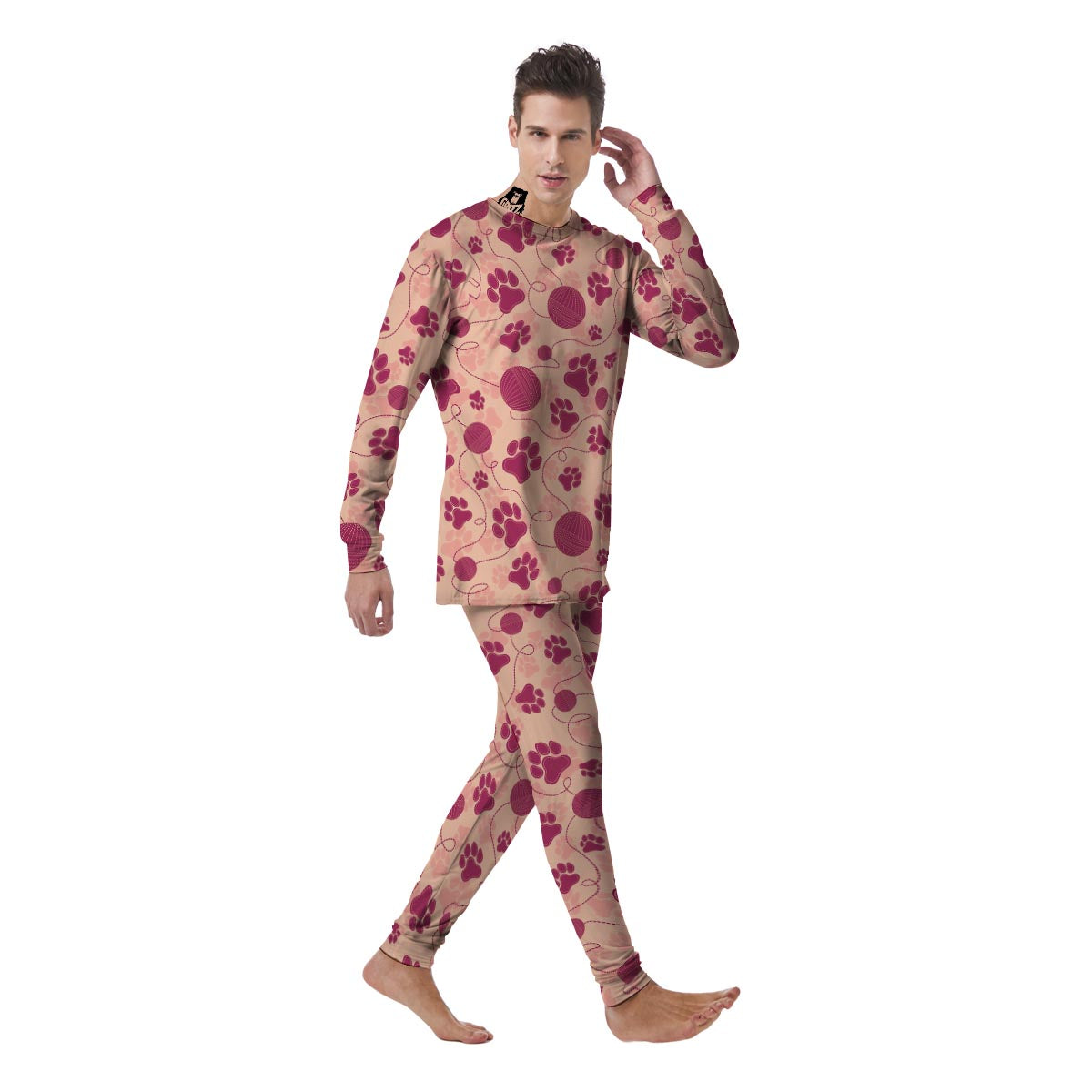 Yarn Paw Print Men's Pajamas-grizzshop