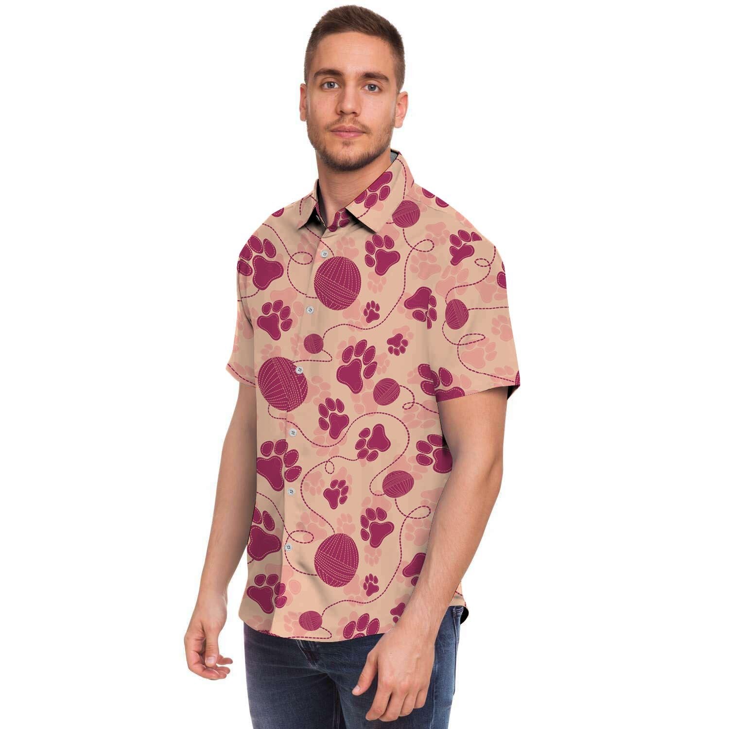 Yarn Paw Print Men's Short Sleeve Shirt-grizzshop