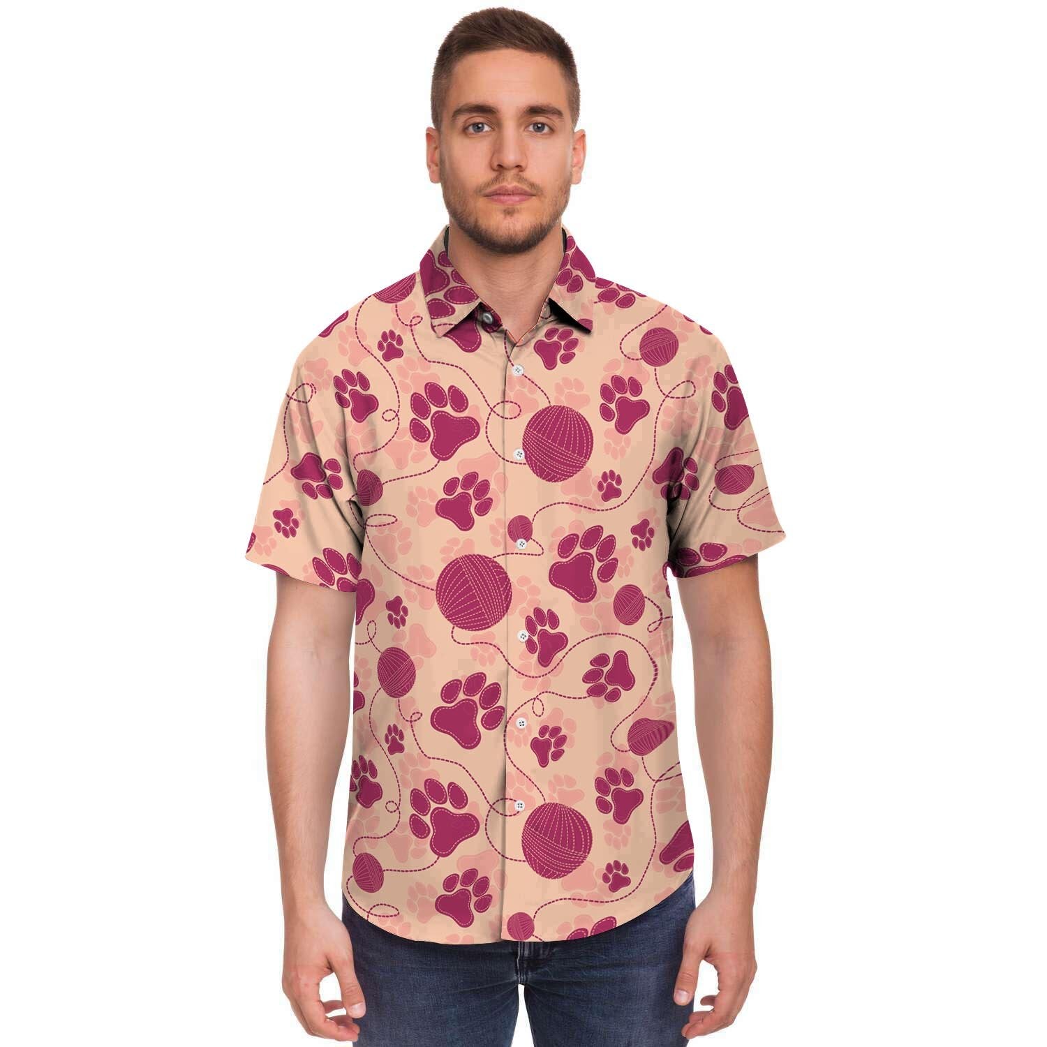 Yarn Paw Print Men's Short Sleeve Shirt-grizzshop