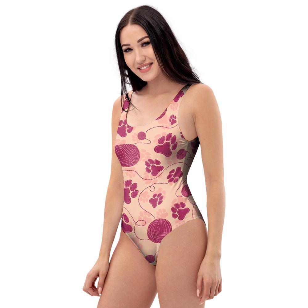 Yarn Paw Print One Piece Swimsuite-grizzshop