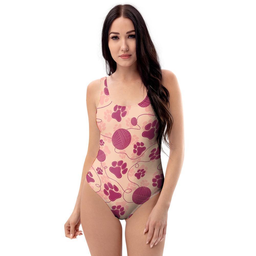 Yarn Paw Print One Piece Swimsuite-grizzshop