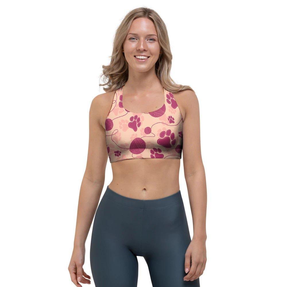 Yarn Paw Print Sports Bra-grizzshop