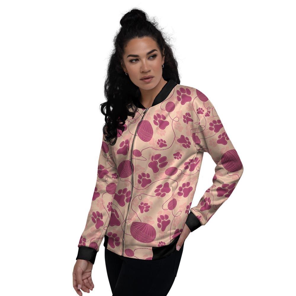 Yarn Paw Print Women's Bomber Jacket-grizzshop