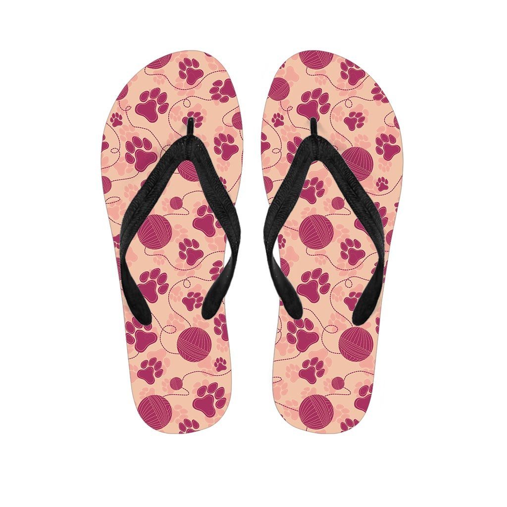 Yarn Paw Print Women's Flip Flops-grizzshop