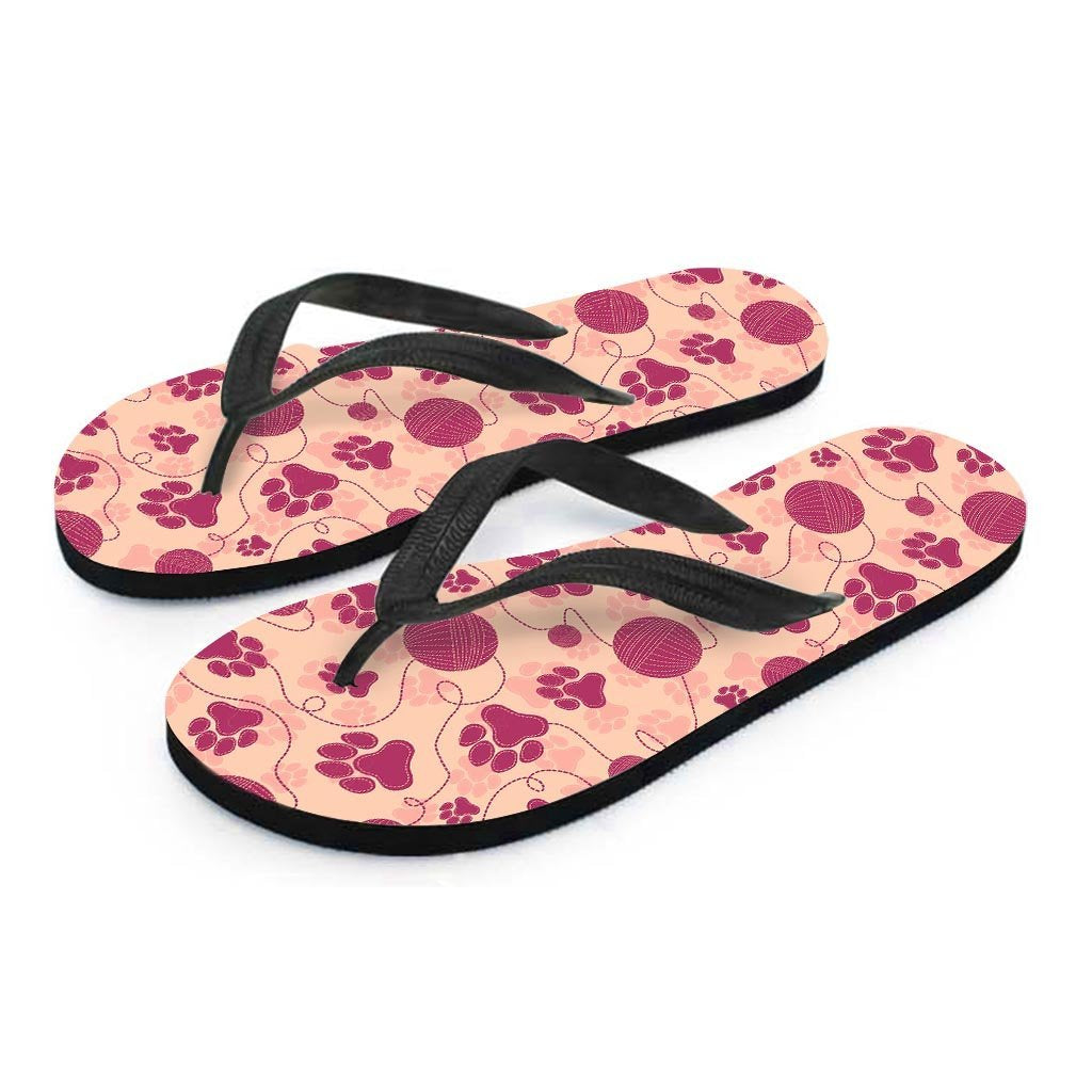 Yarn Paw Print Women's Flip Flops-grizzshop