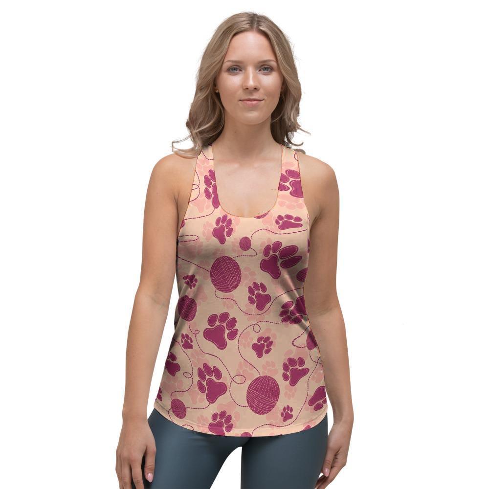 Yarn Paw Print Women's Racerback Tank Top-grizzshop