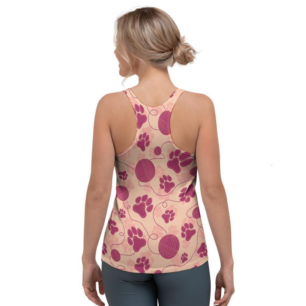 Yarn Paw Print Women's Racerback Tank Top-grizzshop