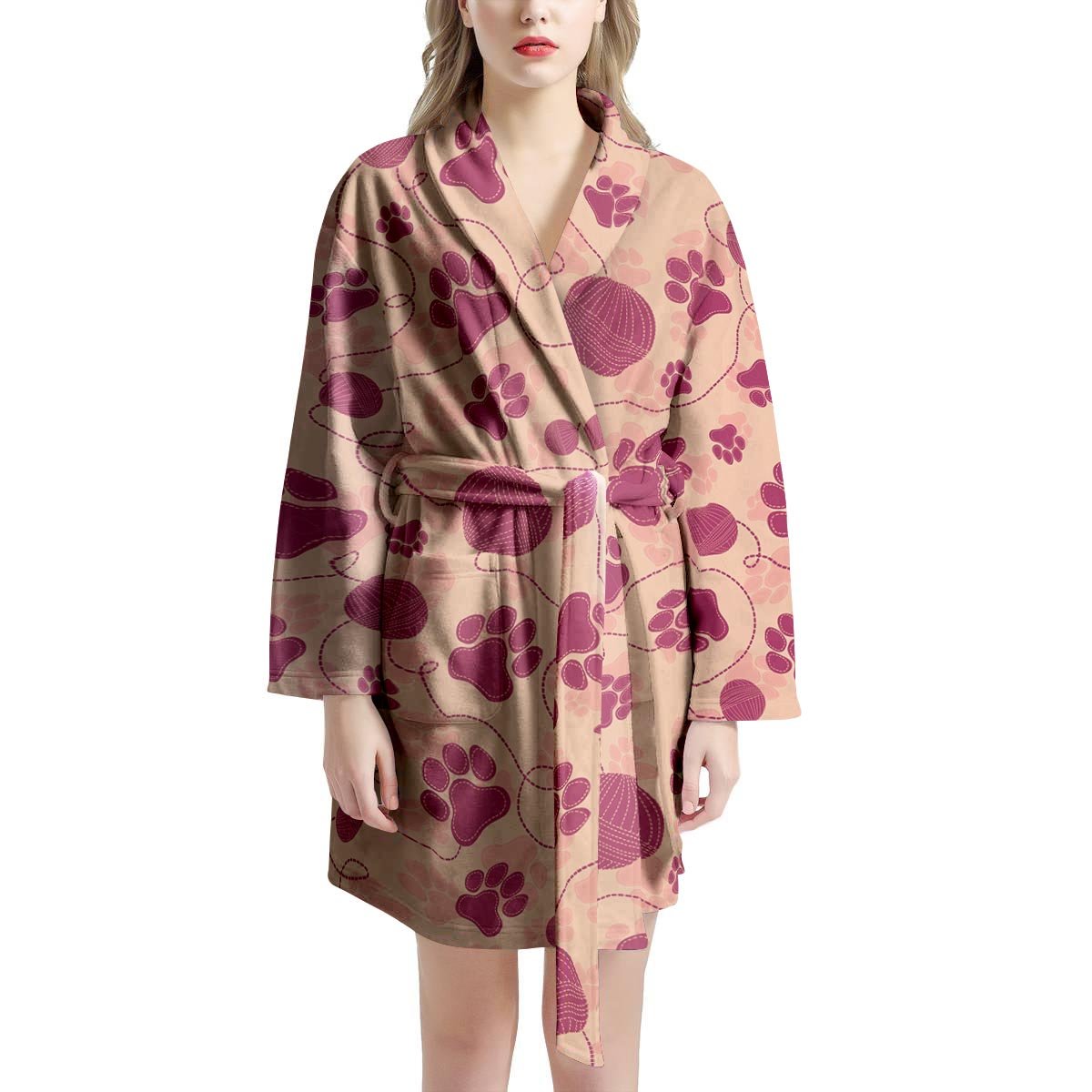 Yarn Paw Print Women's Robe-grizzshop