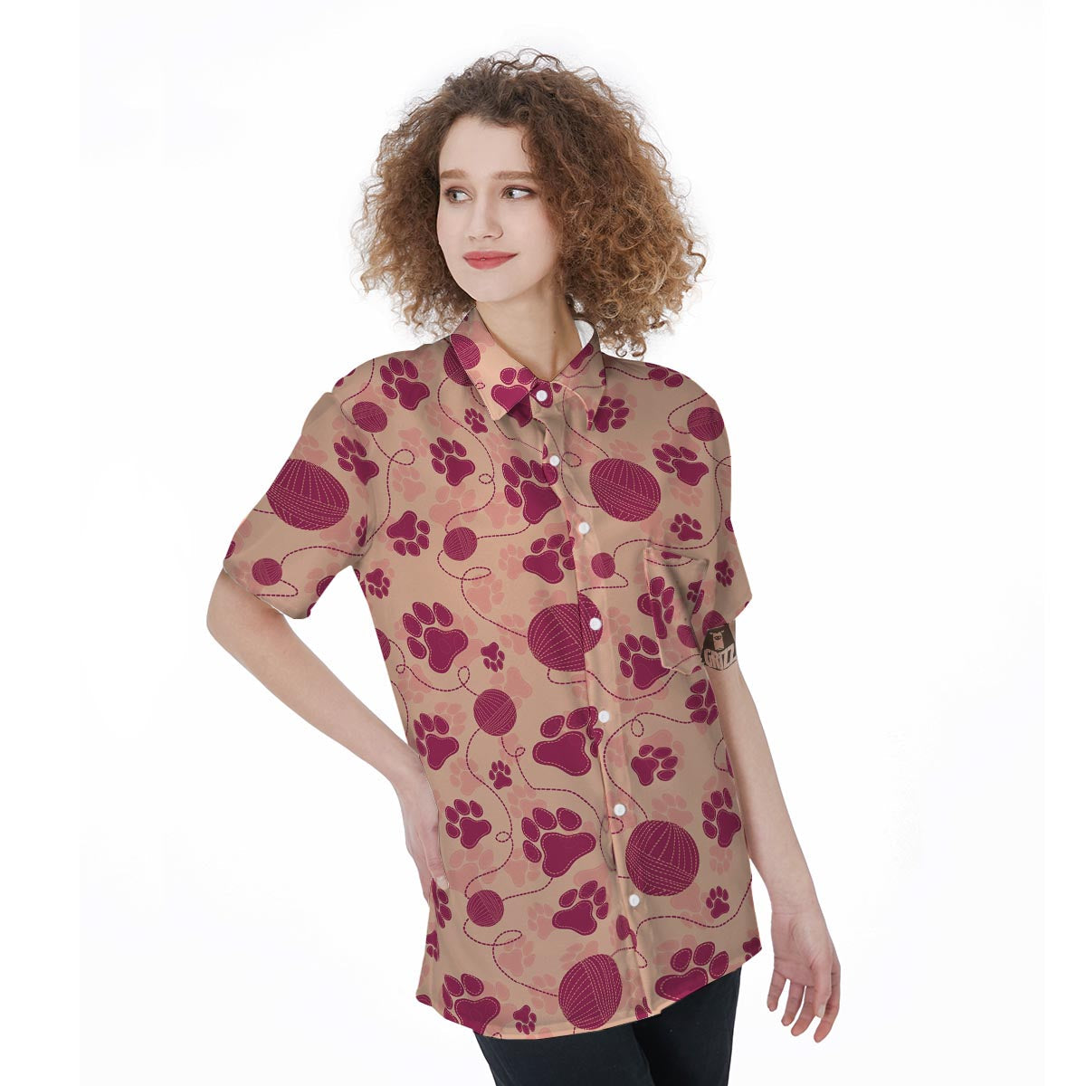 Yarn Paw Print Women's Short Sleeve Shirts-grizzshop