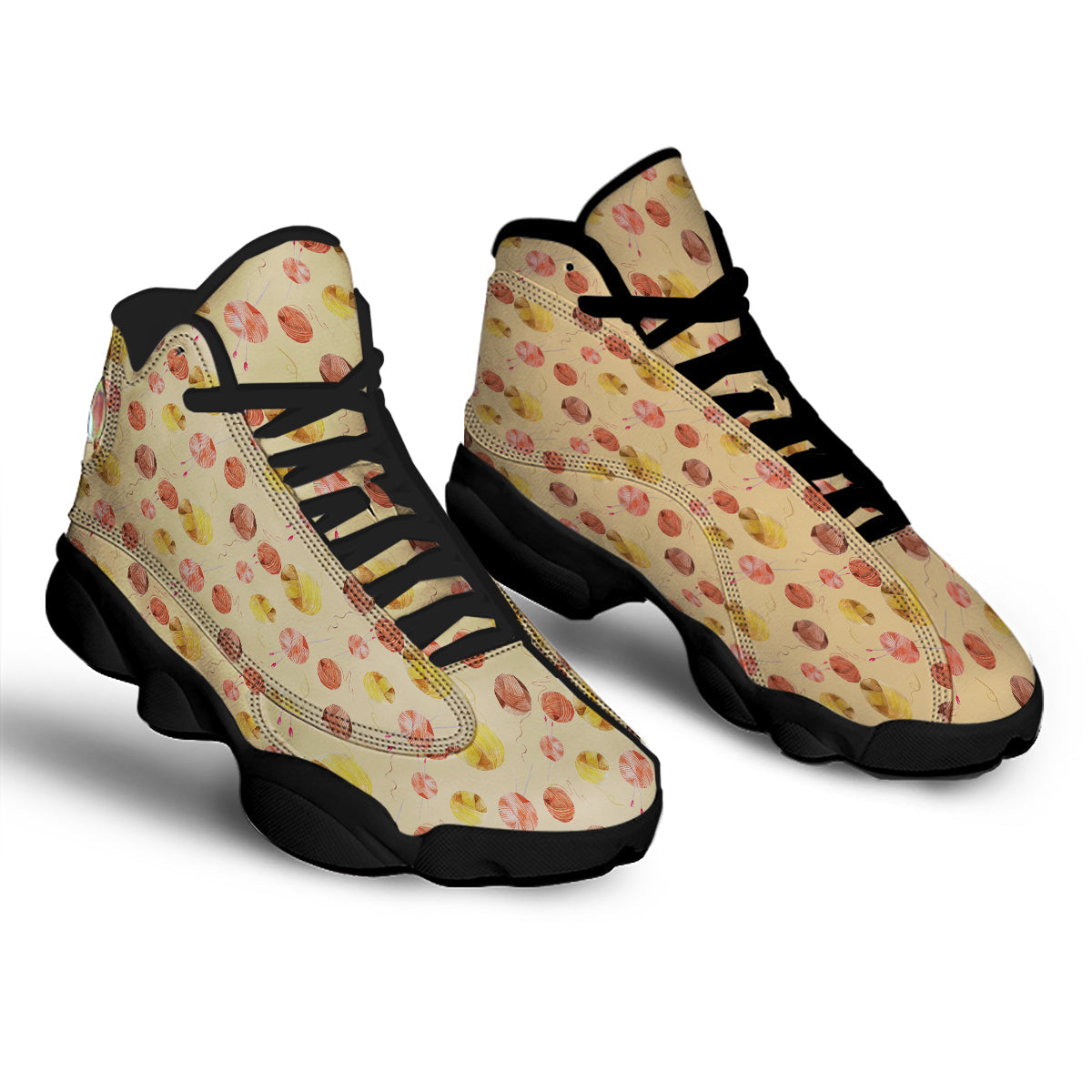 Yarn Watercolor Print Pattern Black Basketball Shoes-grizzshop