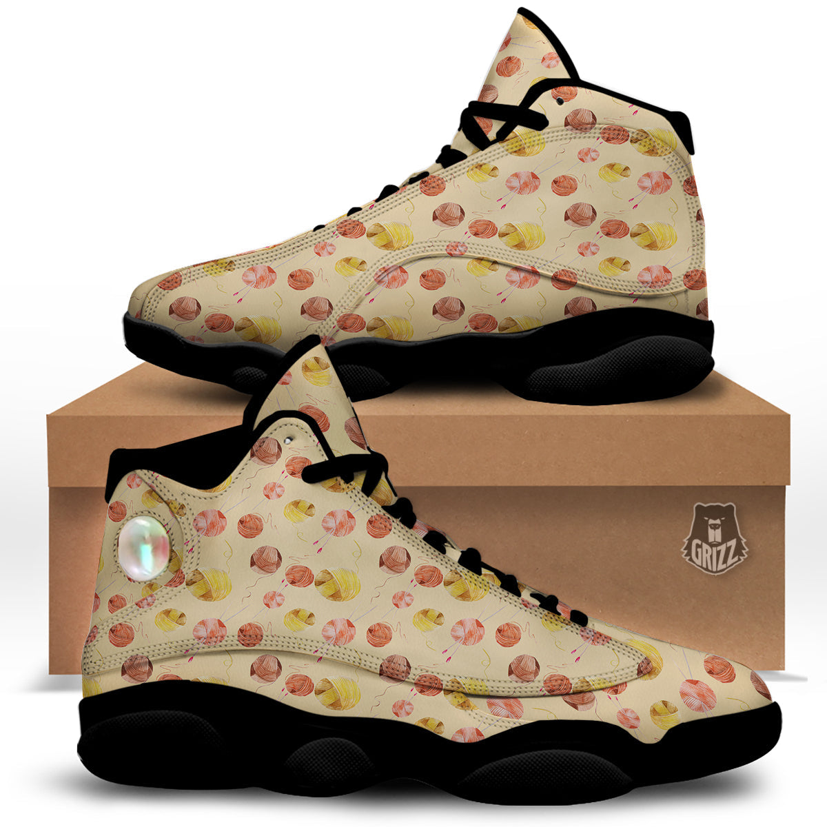Yarn Watercolor Print Pattern Black Basketball Shoes-grizzshop