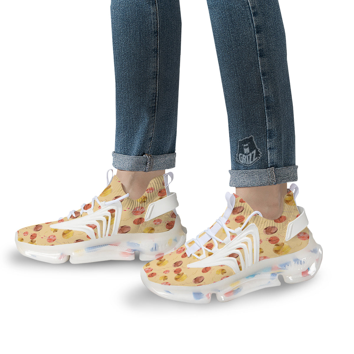 Yarn Watercolor Print Pattern White Gym Shoes-grizzshop