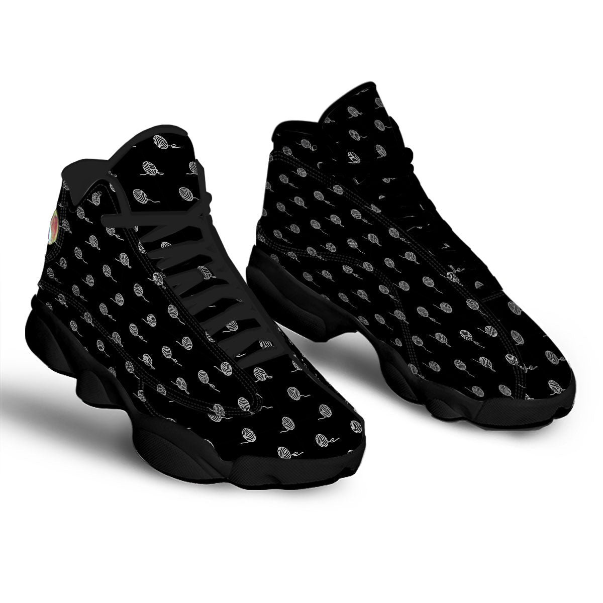 Yarn White And Black Print Pattern Black Basketball Shoes-grizzshop
