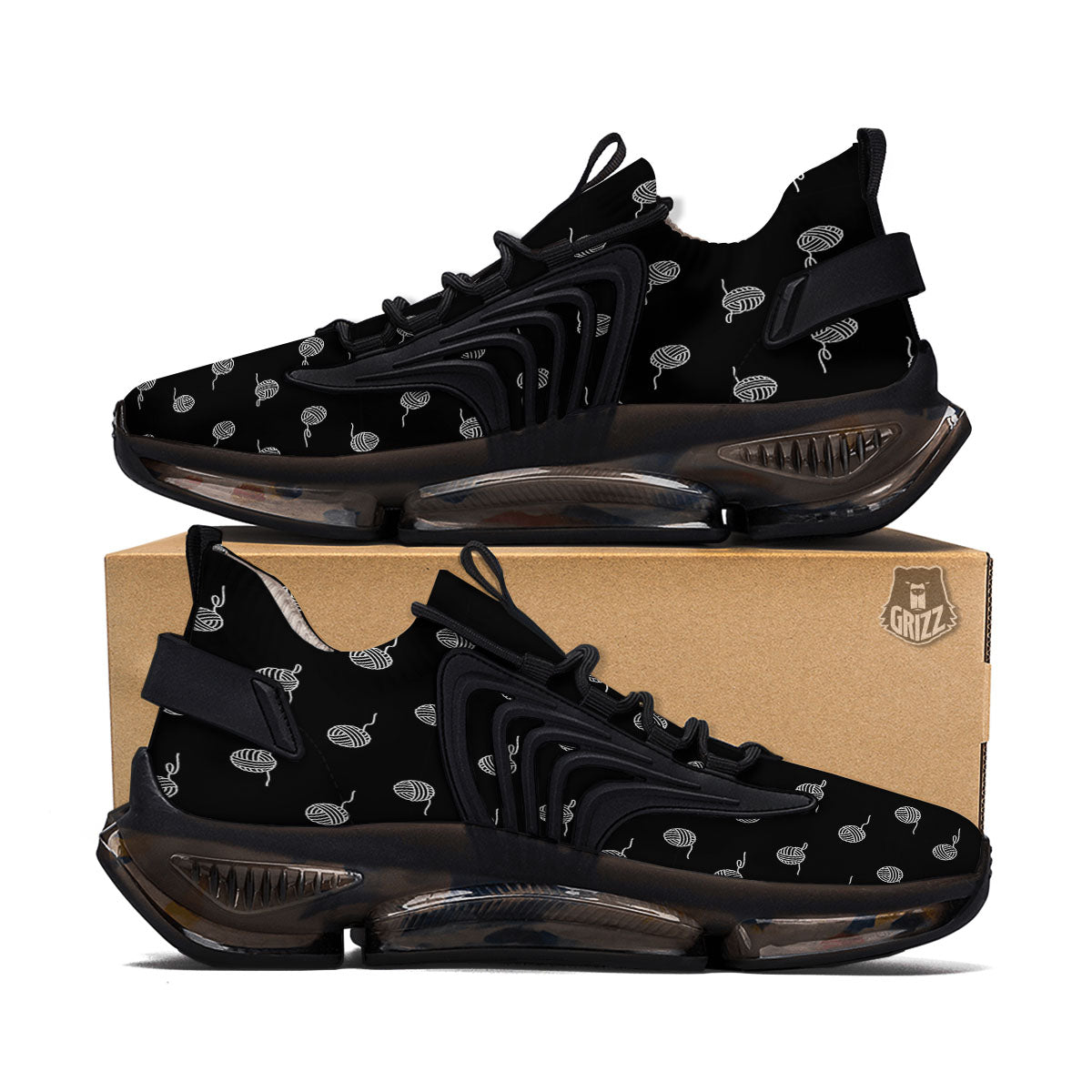 Yarn White And Black Print Pattern Black Gym Shoes-grizzshop
