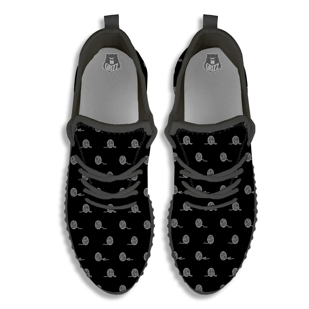 Yarn White And Black Print Pattern Black Walking Shoes-grizzshop