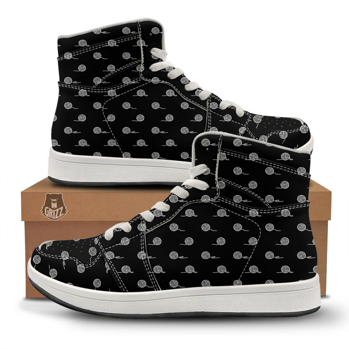 Yarn White And Black Print Pattern High Top Sneakers-grizzshop