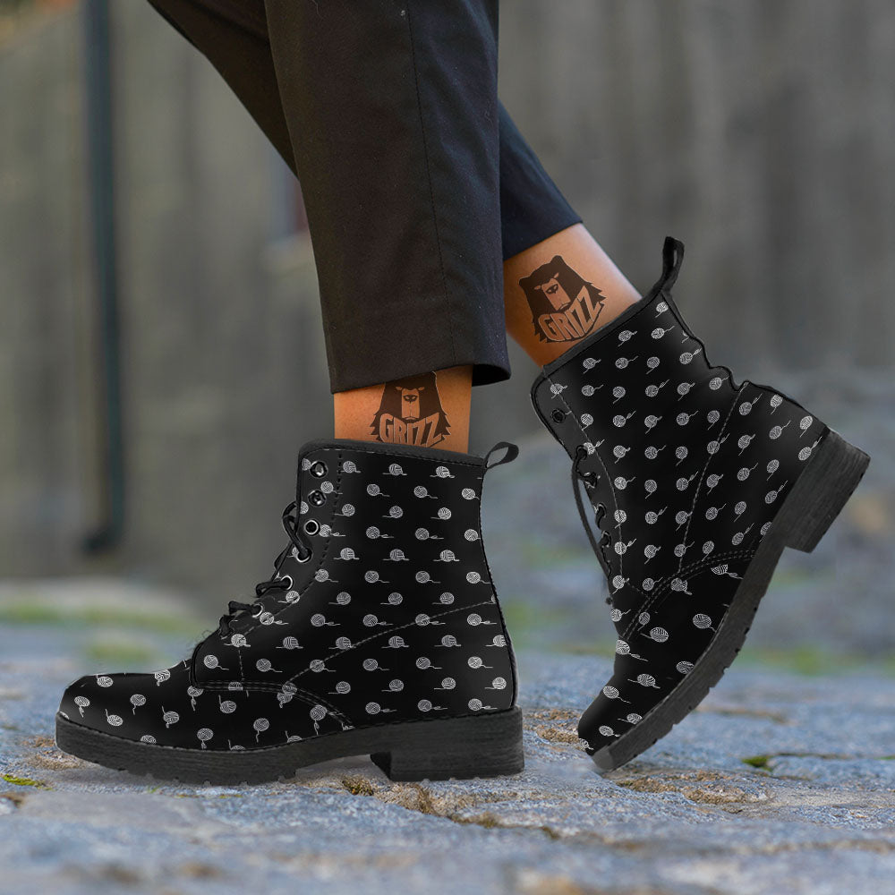 Yarn White And Black Print Pattern Leather Boots-grizzshop