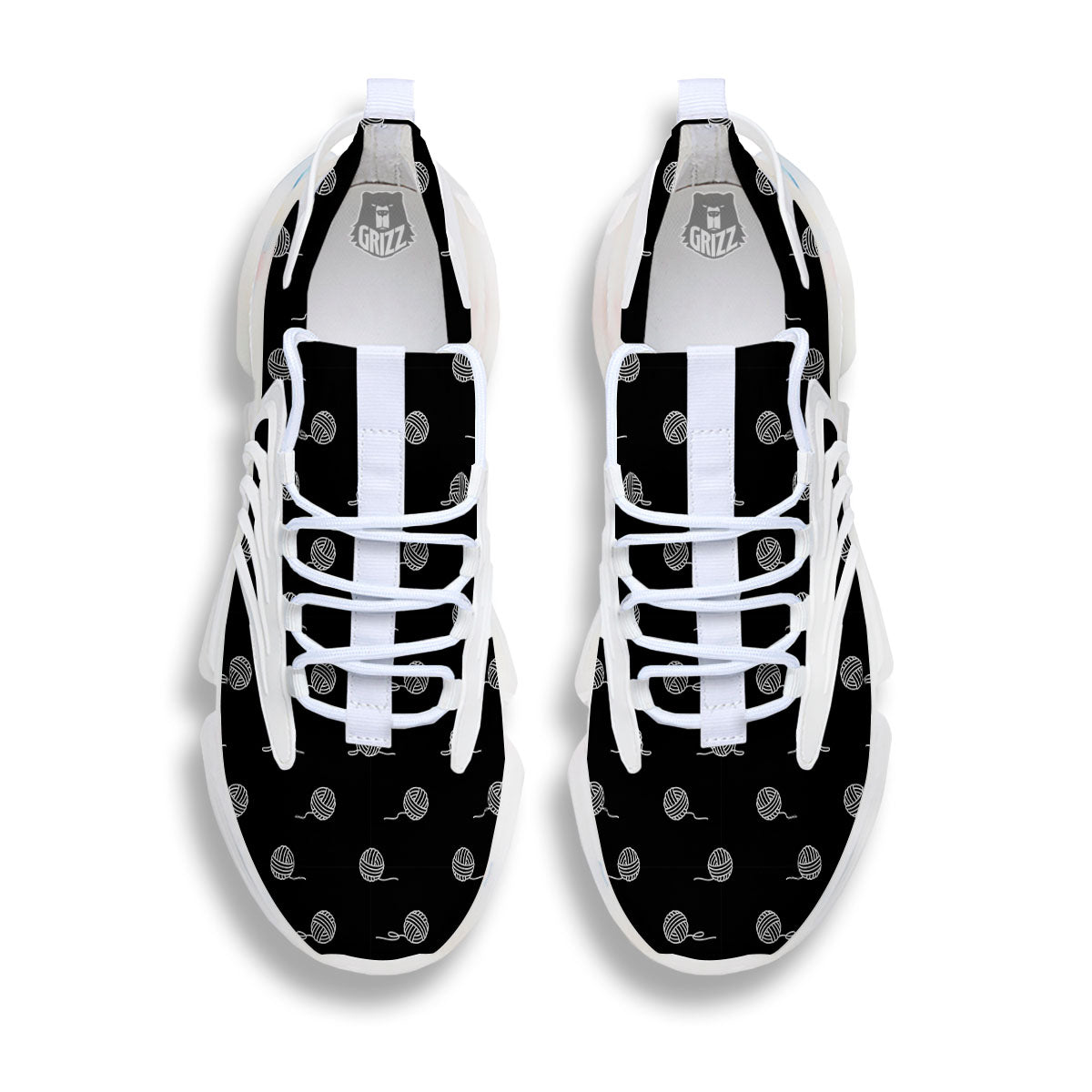Yarn White And Black Print Pattern White Gym Shoes-grizzshop