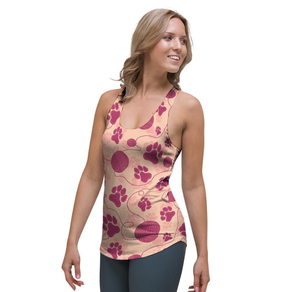 Yarn Paw Print Women's Racerback Tank Top-grizzshop