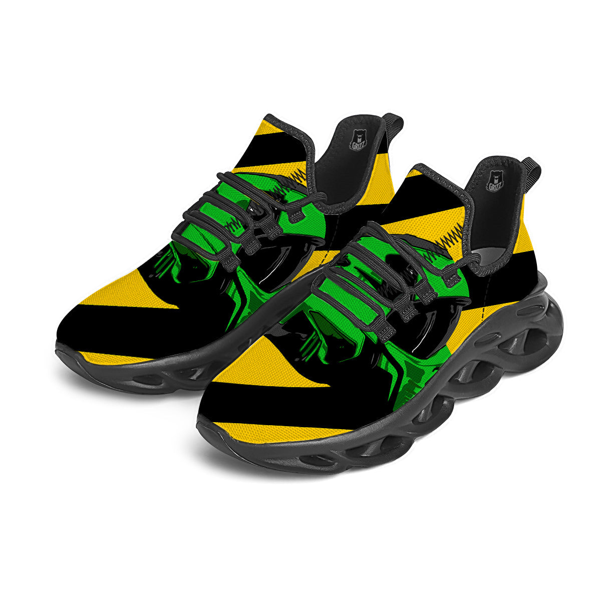 Yellow And Green Helmet Print Black Running Shoes-grizzshop