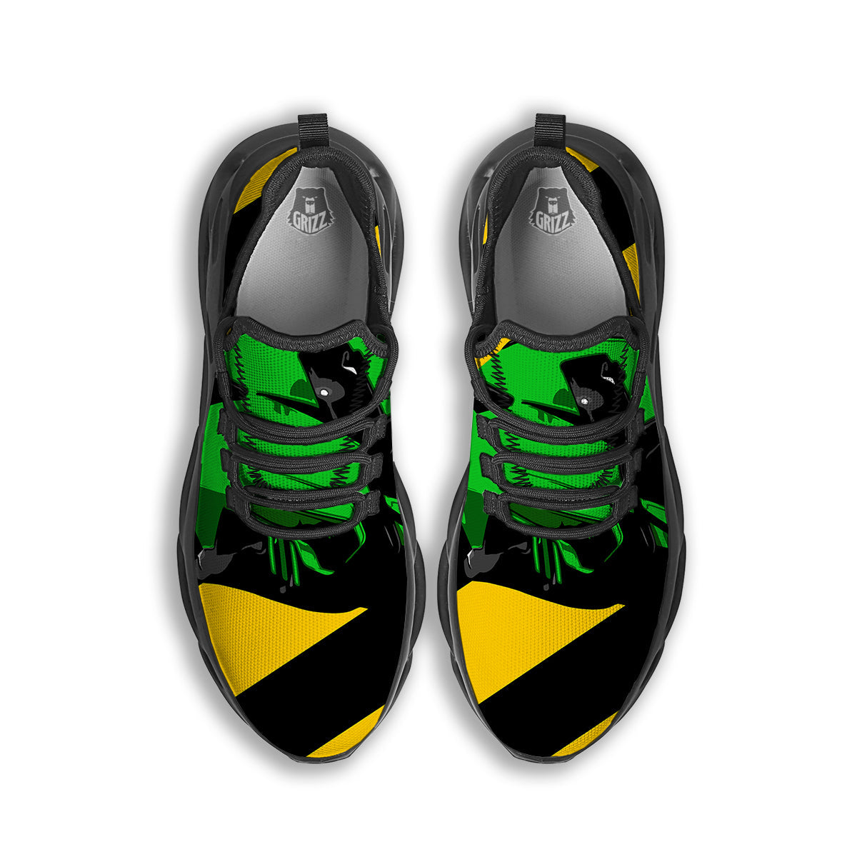 Yellow And Green Helmet Print Black Running Shoes-grizzshop