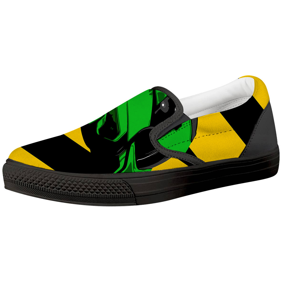 Yellow And Green Helmet Print Black Slip On Shoes-grizzshop