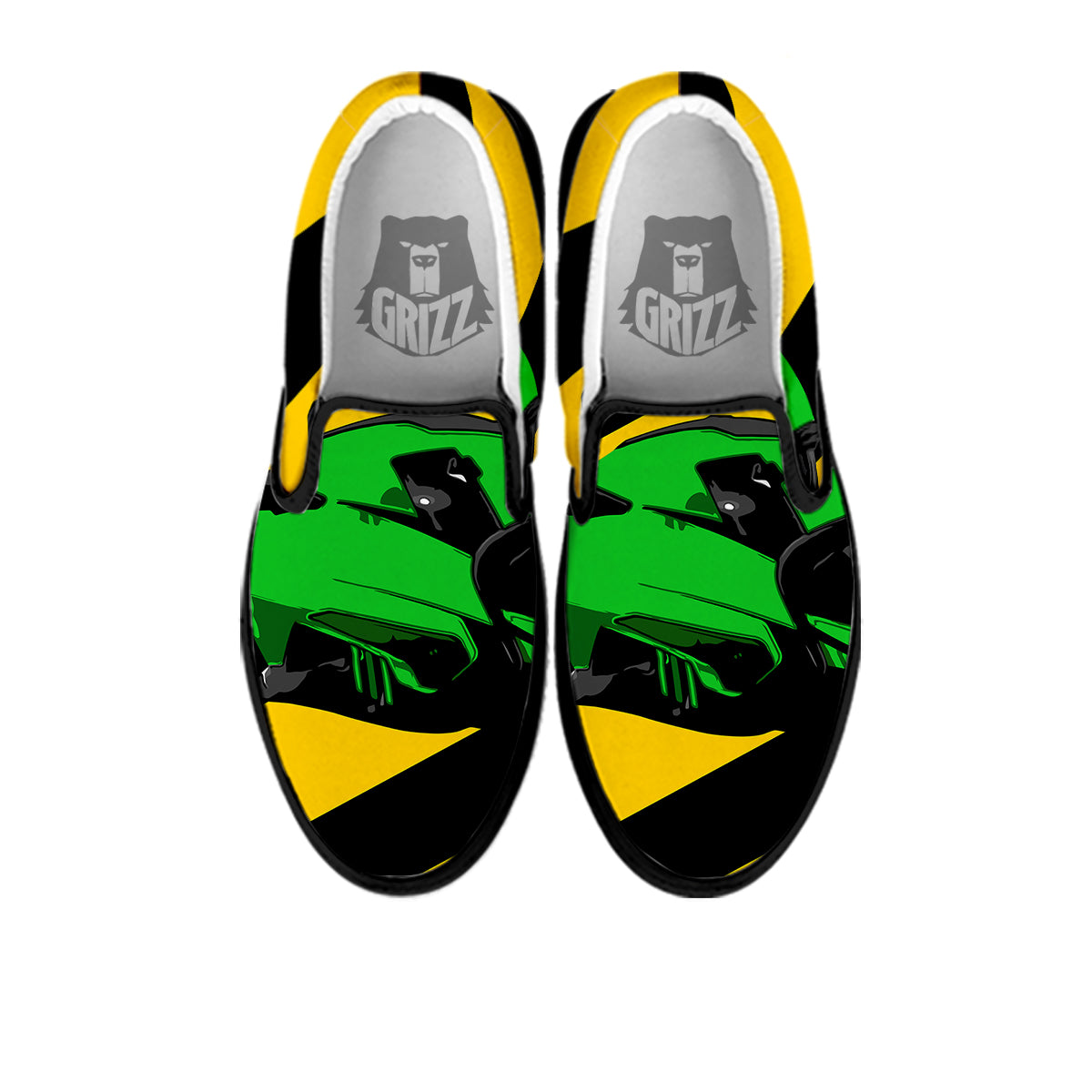 Yellow And Green Helmet Print Black Slip On Shoes-grizzshop