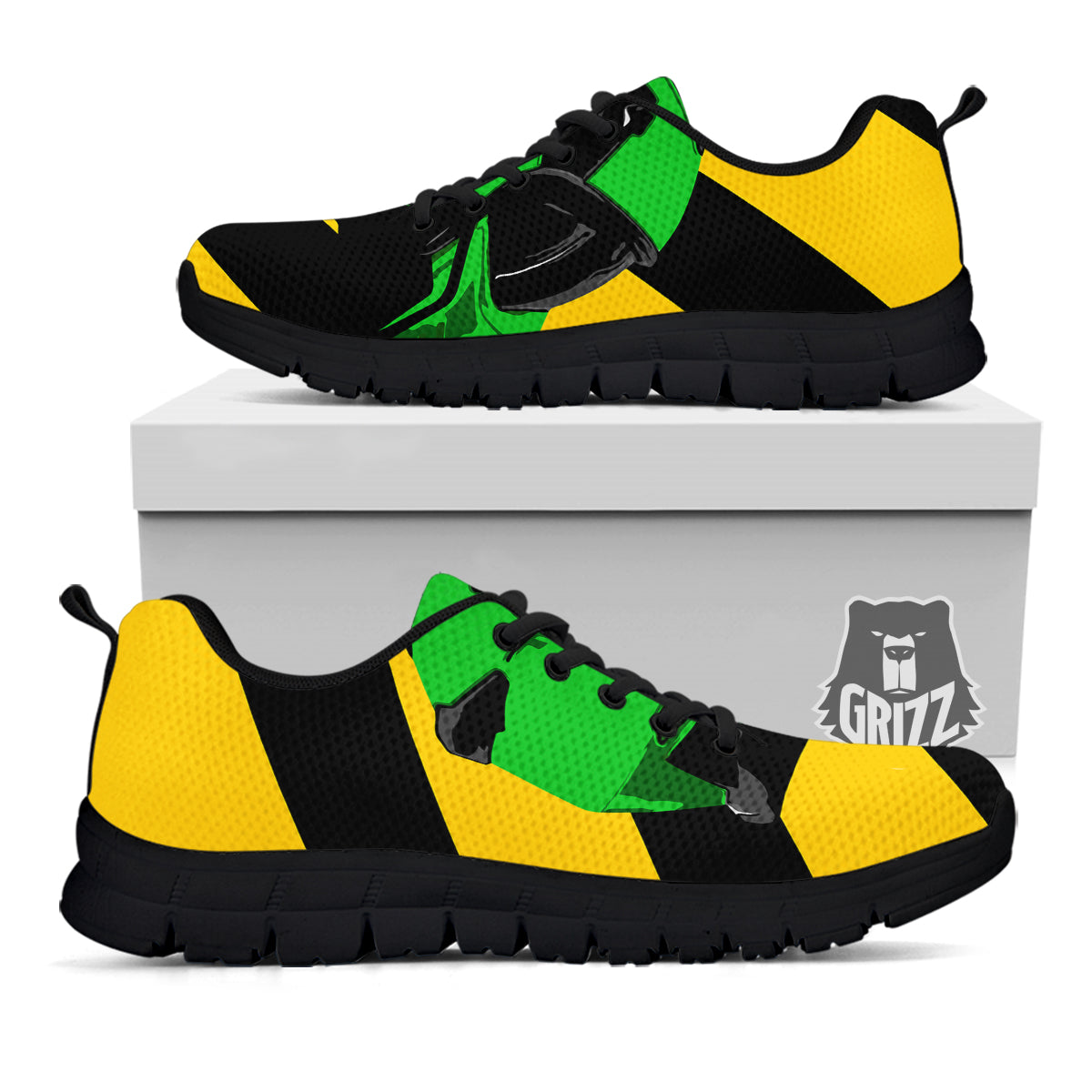 Yellow And Green Helmet Print Black Sneaker-grizzshop