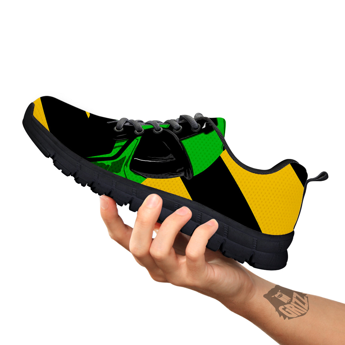 Yellow And Green Helmet Print Black Sneaker-grizzshop
