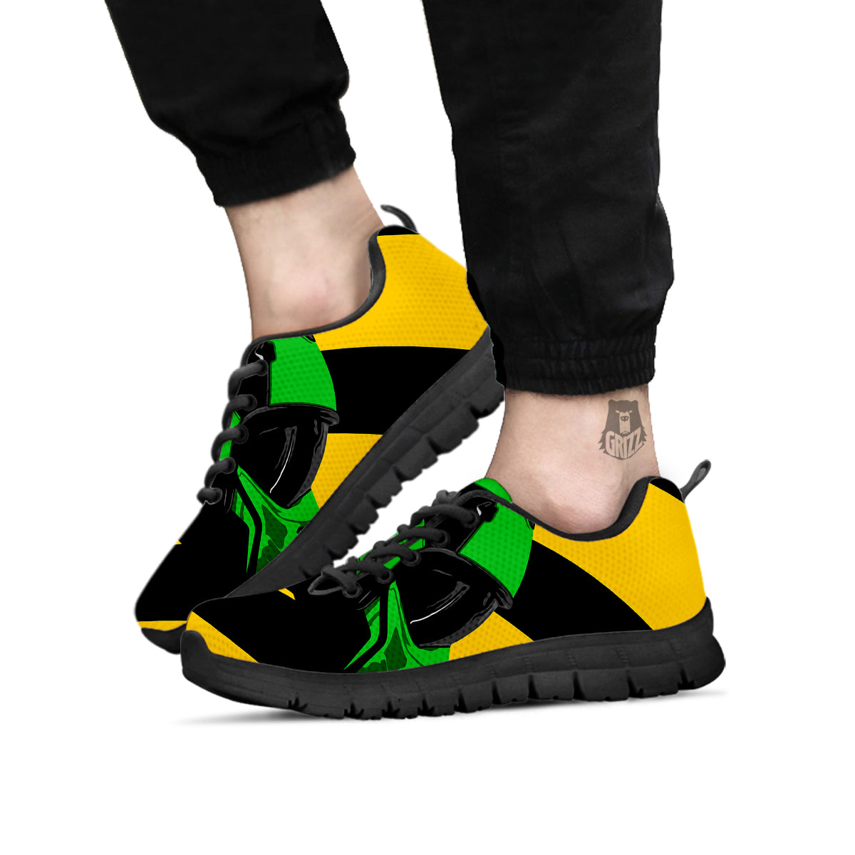 Yellow And Green Helmet Print Black Sneaker-grizzshop