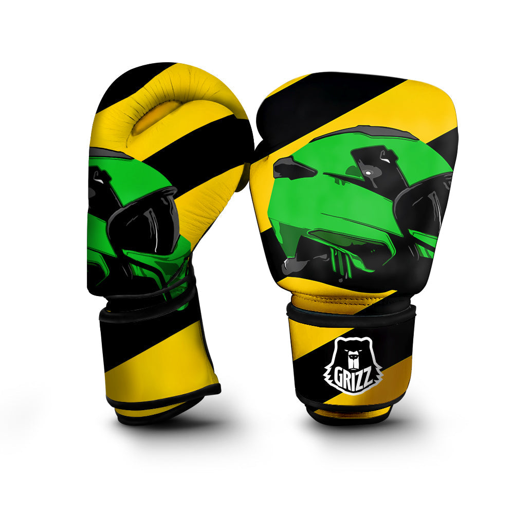 Yellow And Green Helmet Print Boxing Gloves-grizzshop