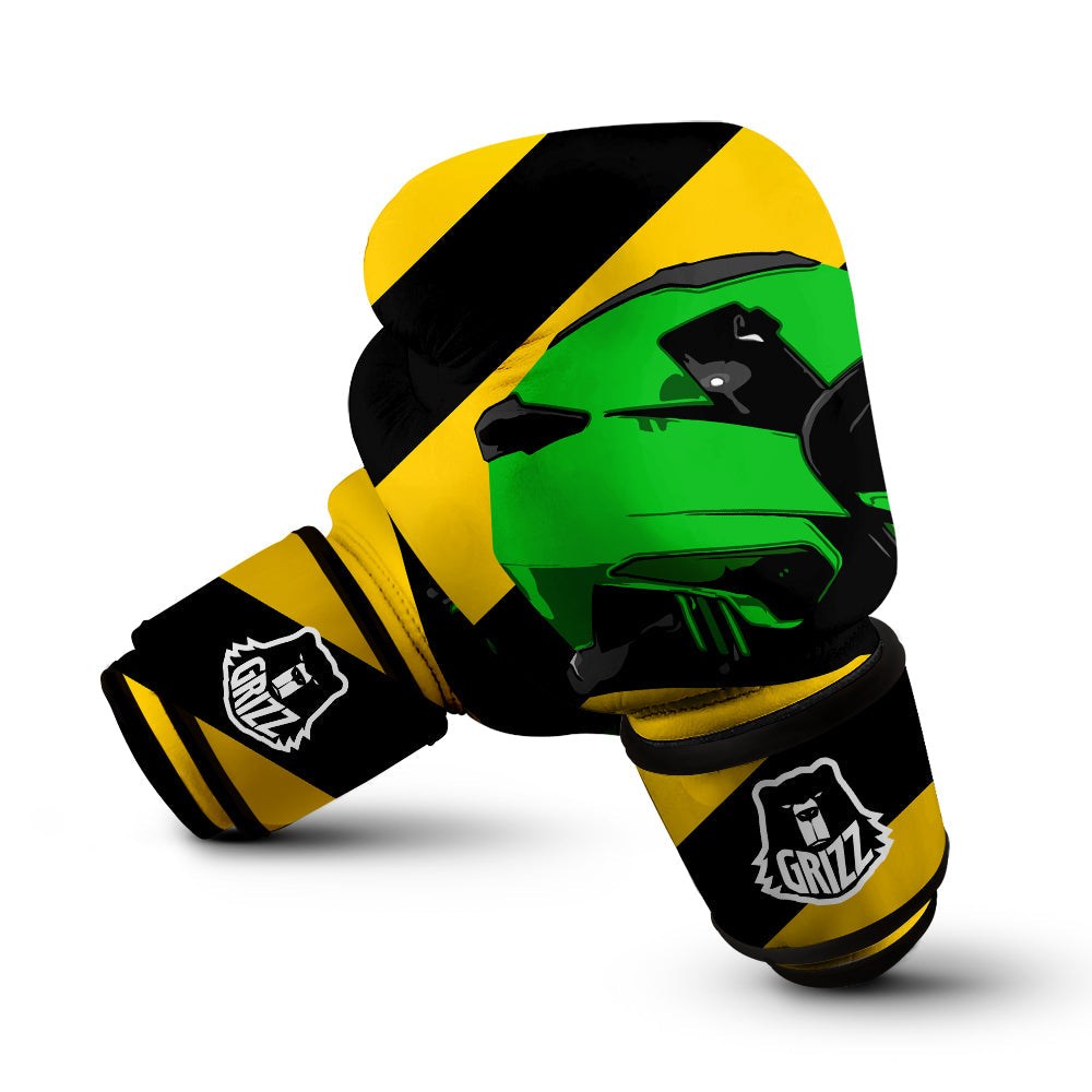 Yellow And Green Helmet Print Boxing Gloves-grizzshop