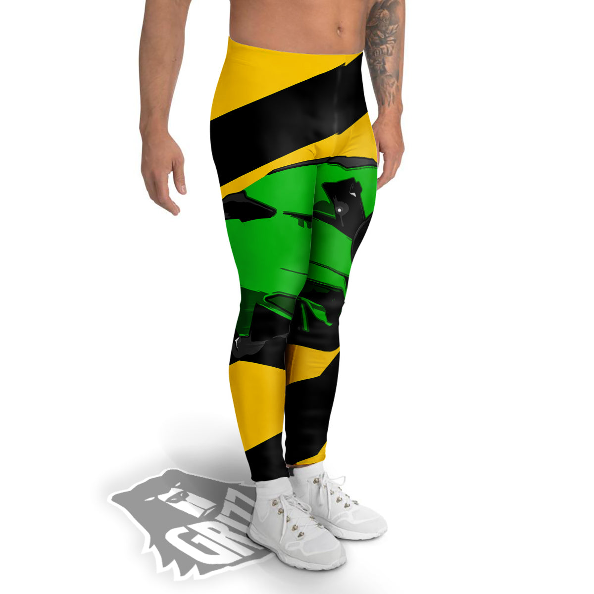 Yellow And Green Helmet Print Men's Leggings-grizzshop