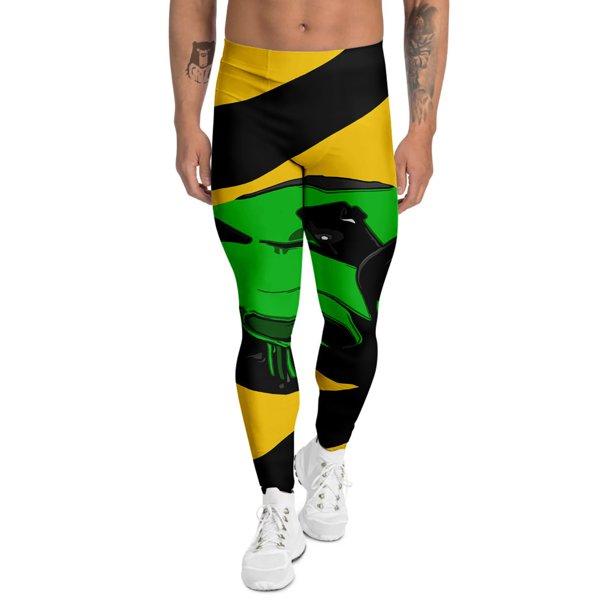 Yellow And Green Helmet Print Men's Leggings-grizzshop