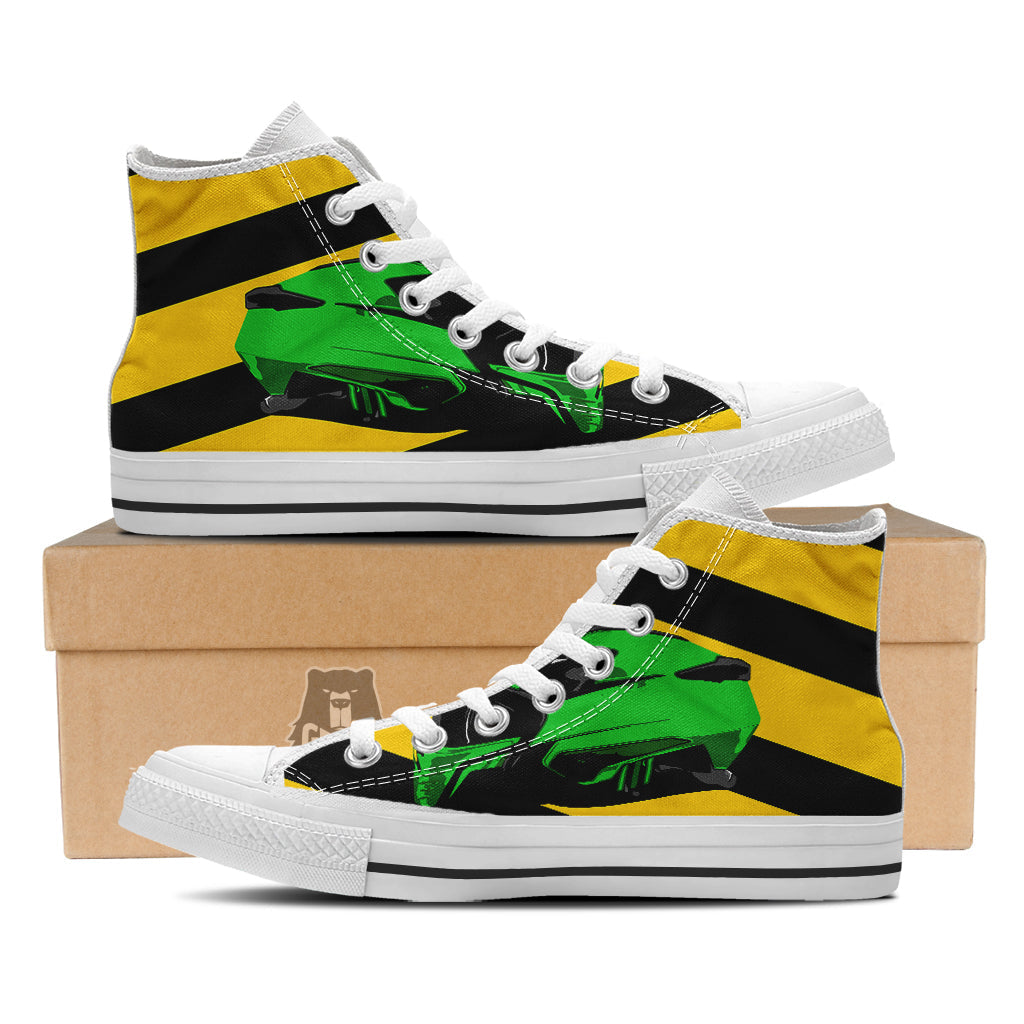 Yellow And Green Helmet Print White High Top Shoes-grizzshop
