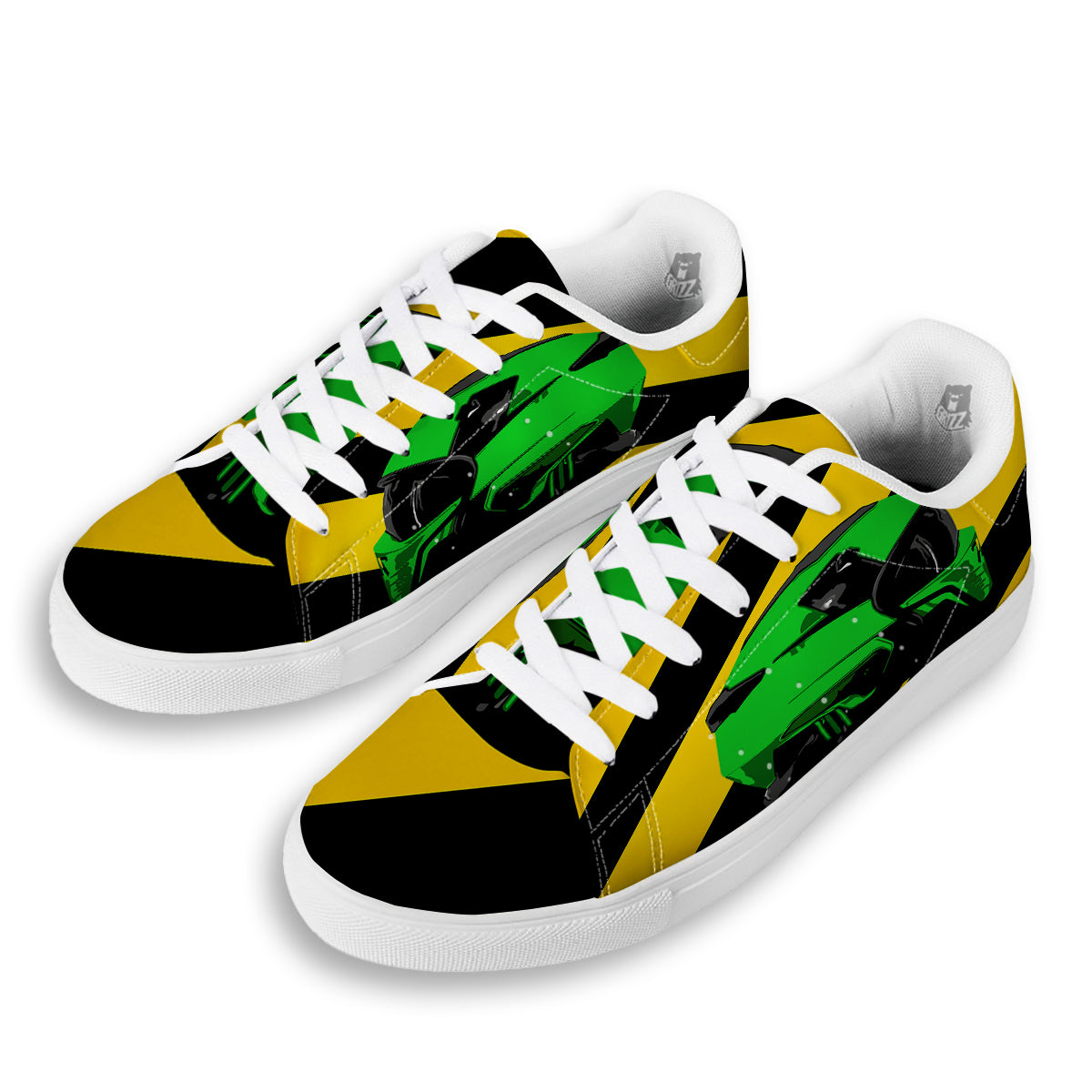 Yellow And Green Helmet Print White Low Top Sneakers-grizzshop