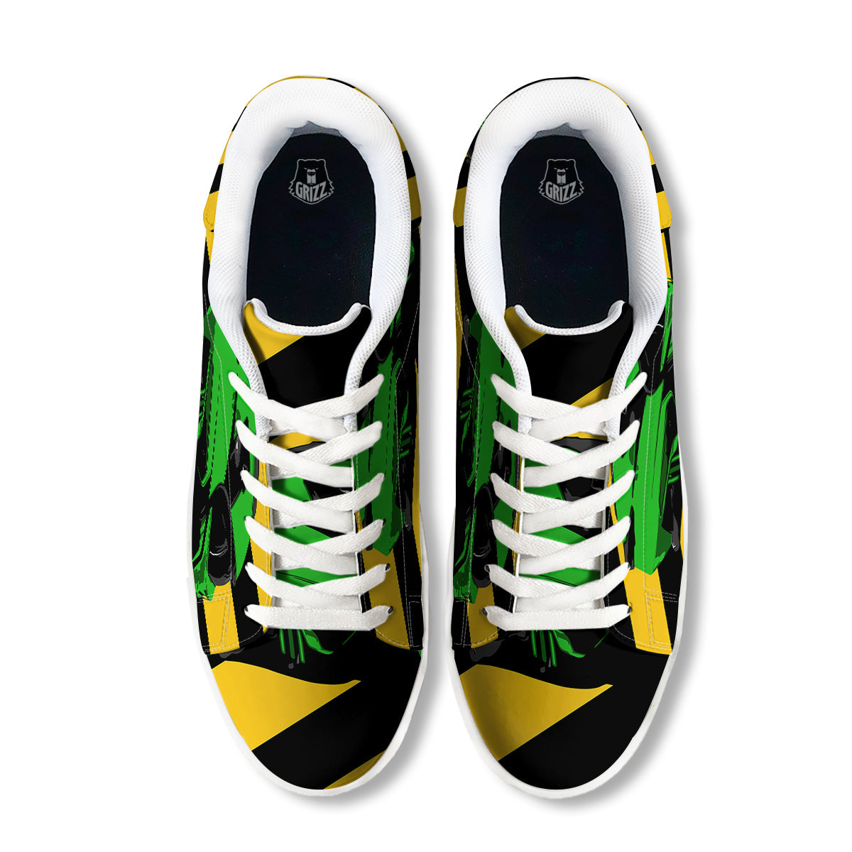 Yellow And Green Helmet Print White Low Top Sneakers-grizzshop