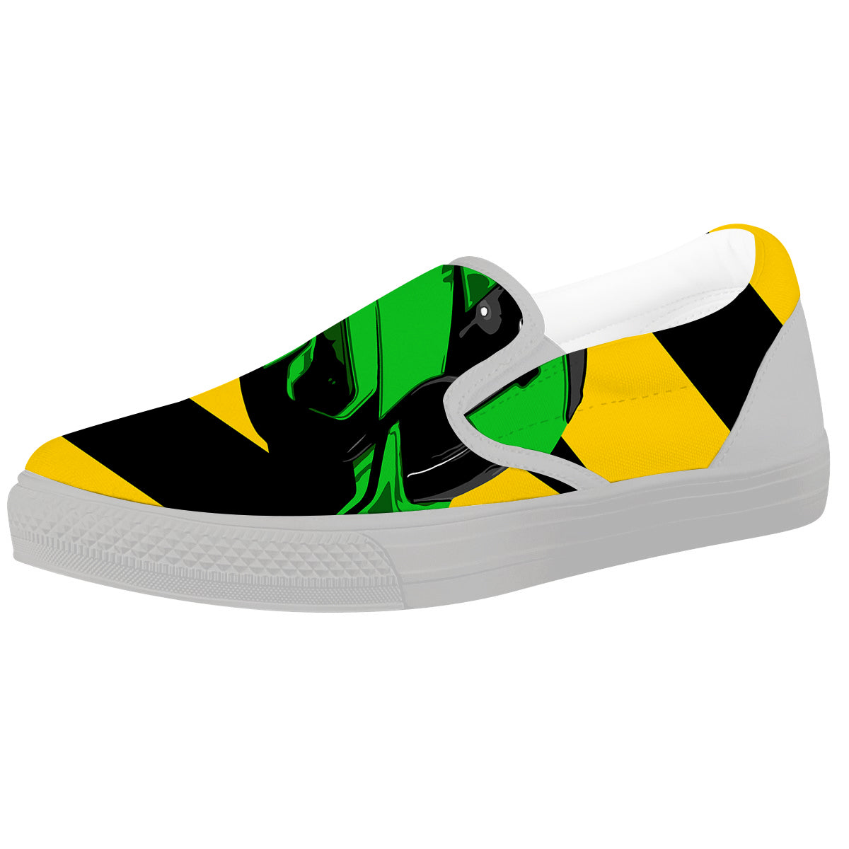 Yellow And Green Helmet Print White Slip On Shoes-grizzshop