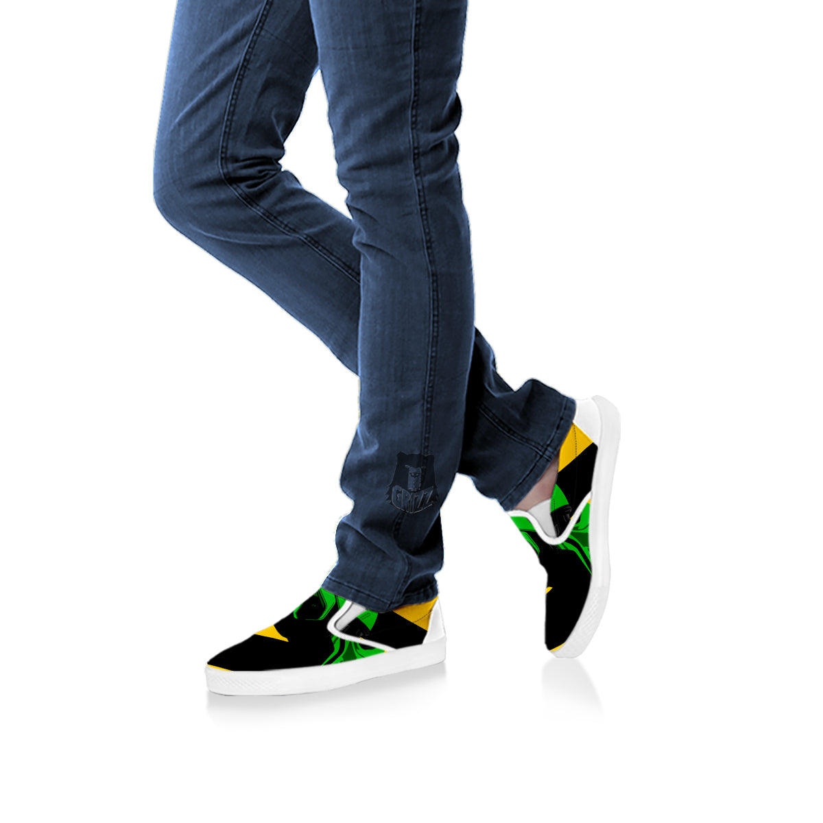 Yellow And Green Helmet Print White Slip On Shoes-grizzshop