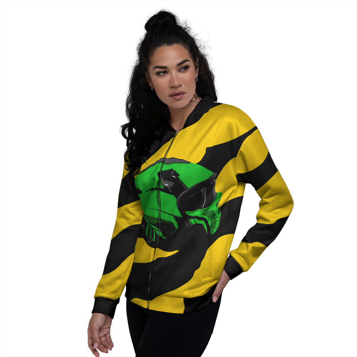 Yellow And Green Helmet Print Women's Bomber Jacket-grizzshop